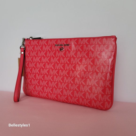 MICHAEL KORS Signature Logo Jet Set Large Top Zip Pouch/Wristlet- Geranium ⭐ - Picture 5 of 16
